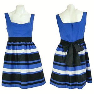 Young In Love Blue Stripe Cotton Fit & Flare Dress
